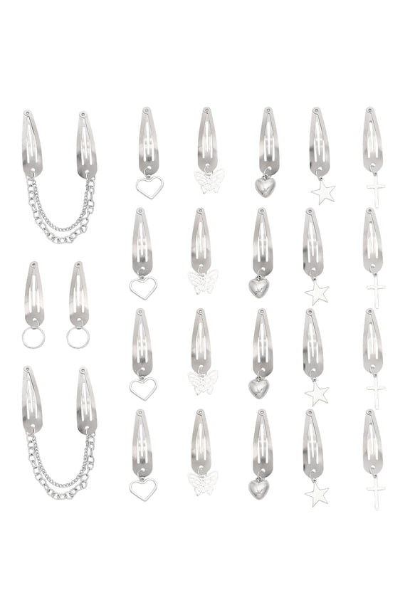 24Pcs 7 Style Goth Hair Pins Iron Snap Hair Clips with Heart Butterfly Star Round Charms DIY