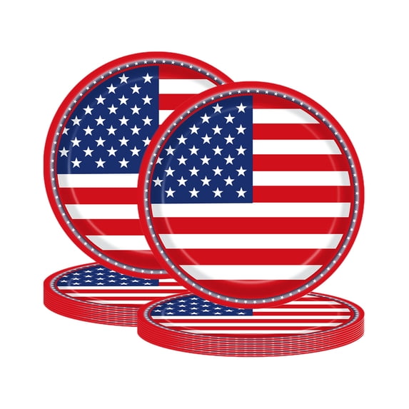 24Pcs 7in Small Patriotic Paper Plates Independence Day Disposable Tableware for Family Gatherings