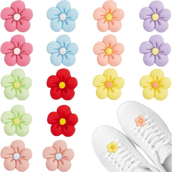 24Pcs 8 Colors Flower Shoe Charms Resin Shoe Decorations Accessories Mixed Color with Shoe Buckle Clip for Sweater Shoe Bag Girls Women Birthday Christmas Party Gift diy