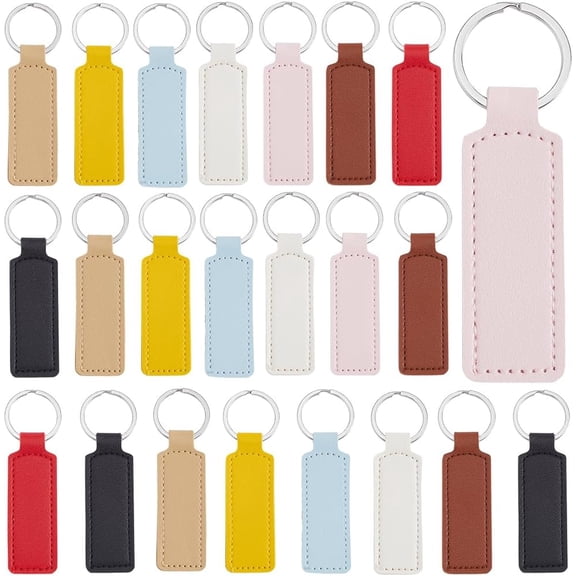 24Pcs 8 Colors Keychain Blank Leather Key Chains Bulk Colorful Rectangular Engraving Blanks Keychains Holder with Silver Iron Key Ring DIY