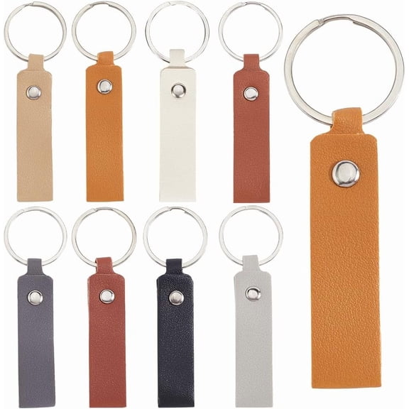 24Pcs 8 Colors PU Leather Keychain Blank Key Chains Bulk Black White Brown Rectangular Engraving Blanks Keychains Holder with Silver Iron Key Ring