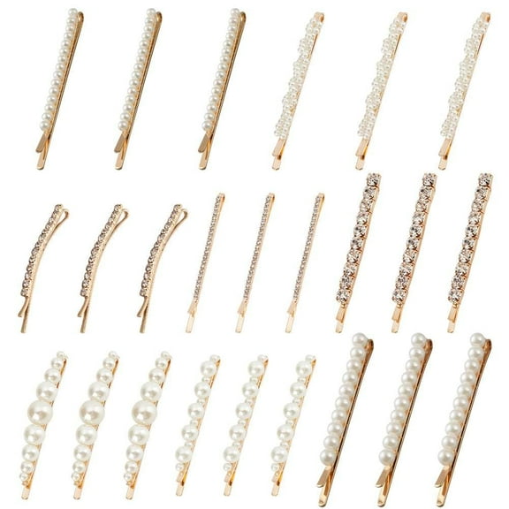 24Pcs 8 Style Rhinestone Bobby Pins Pearl Hair Pins Hairpins Decorations Golden Barrettes Headdress Hair Clips Accessories DIY