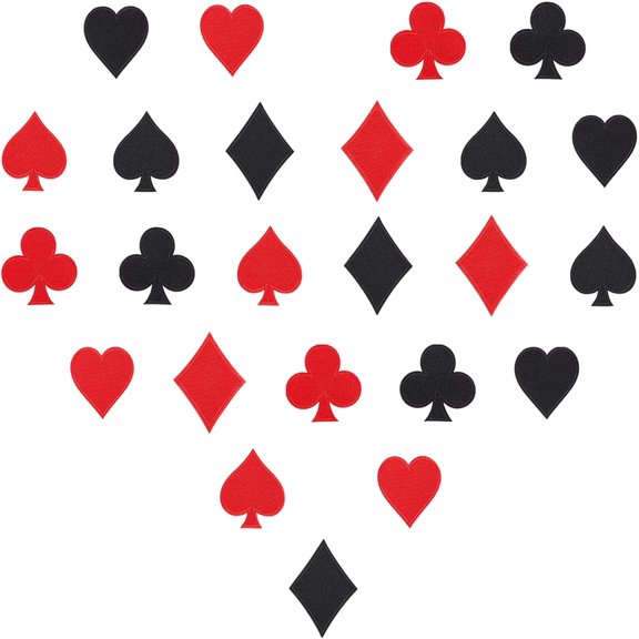 24Pcs 8 Style Spades Poker Iron on Patches Heart Spade Club Embroidered Applique Decoration Sew On Patch for Clothing Jacket Bag Caps Arts Craft Sew Making