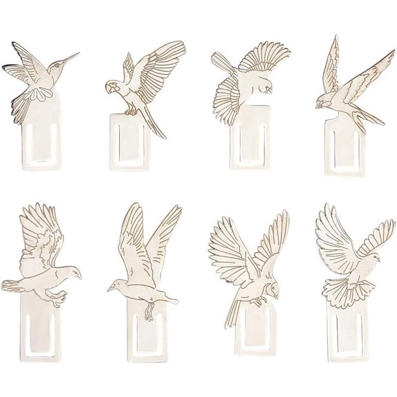 24Pcs 8 Styles Bird Metal Bookmarks Silver Stainless Steel Book Clips Book Page Label for Reading Book Lovers Writers Students Teacher Thanksgiving Christmas Back to School Gift Silver DIY