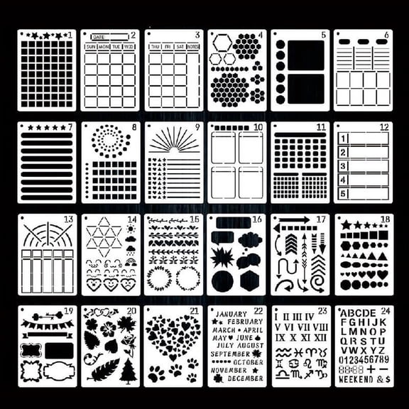 24Pcs A5 Journal Stencils DIY Drawing Templates for Planner Journal Notebook Diary Scrapbook Daily Scheduling DIY Albums