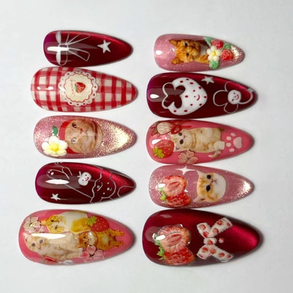 24Pcs ABS Fake Nails for Easy Apply Featuring Line Cats Eye Ripples Starry Skies and Deeply Sea Shining Effect