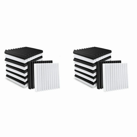 24Pcs Acoustic Foam,Sound Insulation Foam Panels,Studio Foam Wedges,Sound-Absorbing Board for Studio Ceiling,2.5X30X30cm,12 x black sound-absorbing cotton 12 x white sound-absorbing cotton