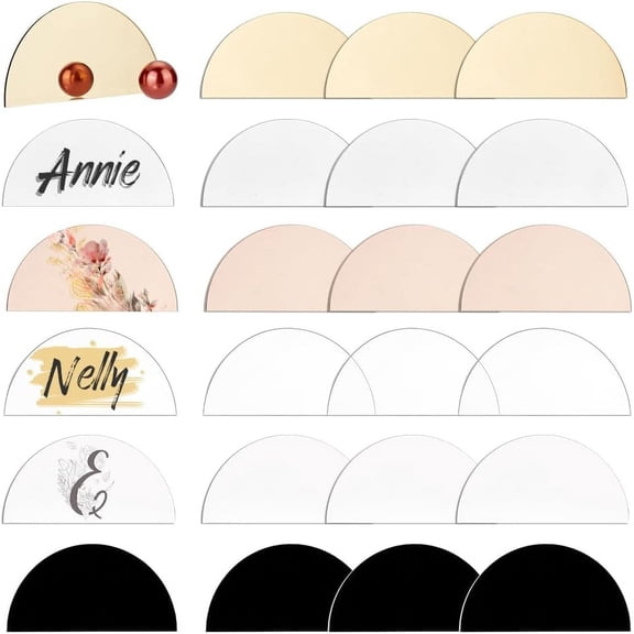 24Pcs Acrylic Place Cards 6 Colors DIY Blank Semicircle Half Circle Acrylic Sign 3.9x1.97 Half Round Acrylic Name Tags Acrylic Wedding Place Card for Party Table Decor Centerpiece Event Colorful DIY
