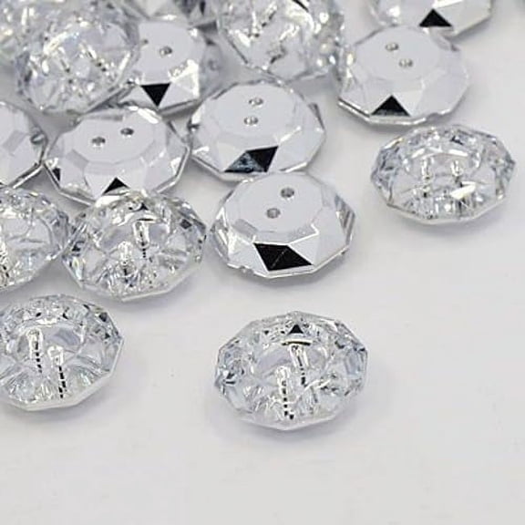 24Pcs Acrylic Rhinestone Buttons 2 Holes Faceted Flat Round 0.73x0.71 Inch for making