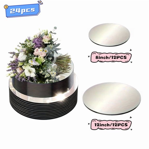 24Pcs Acrylic Round Mirror Set - 12pcs 8Inch & 12pcs 12Inch Round Mirror Trays for Christmas, Wedding, Birthday Party Table Decor, Wedding Centerpieces for Tables, Event Styling, Modern Decor