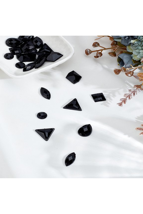 24Pcs Acrylic Sew on Charms Black Connector Charms Mixed Shapes Jewelry Finding