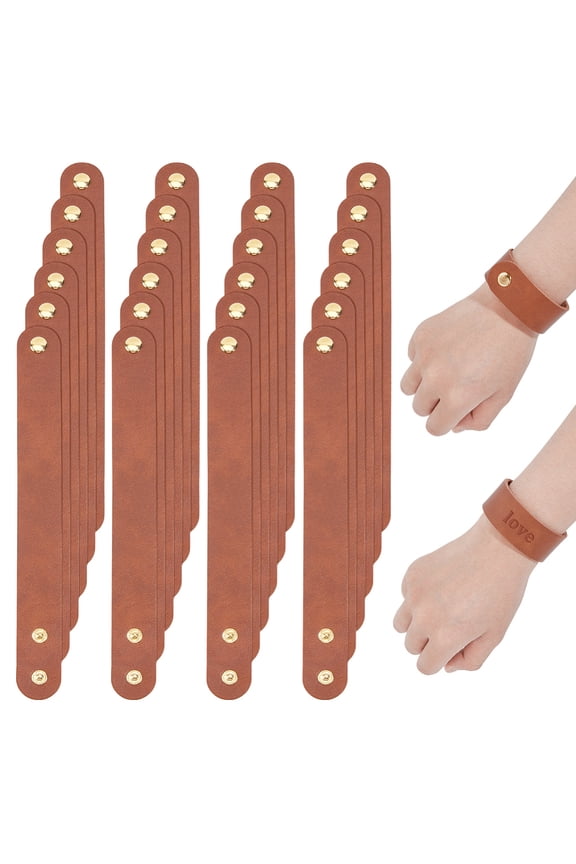 24Pcs Adjustable Genuine Leather Bracelets 8.7 Inch Blank Leather Bracelet 1 Inch Wide Two Snap Bracelets DIY Craft Wristband Cowhide Wristband