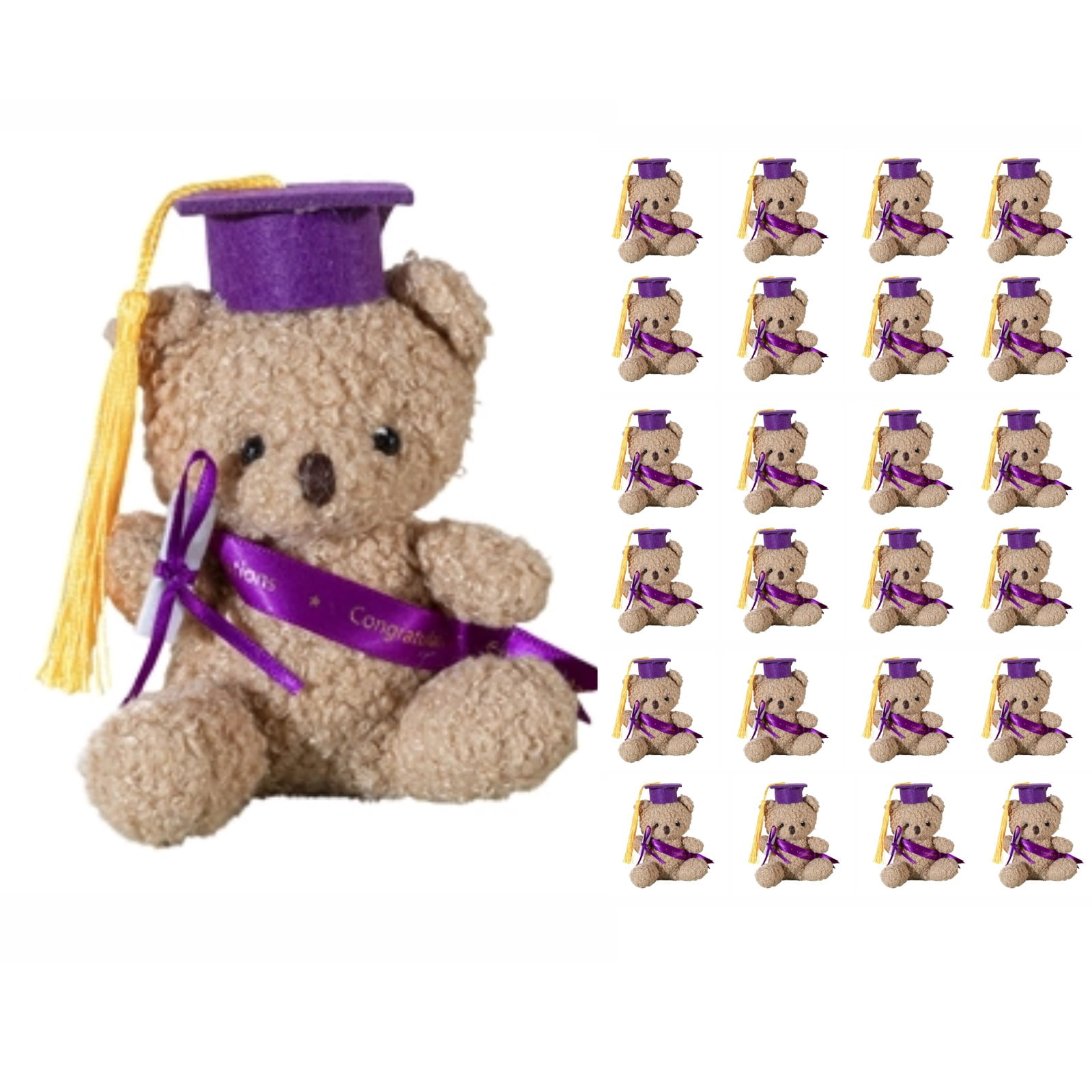 24Pcs Adorable Graduation Plush Bears Assorted Color Soft Tiny Bears for Decoration