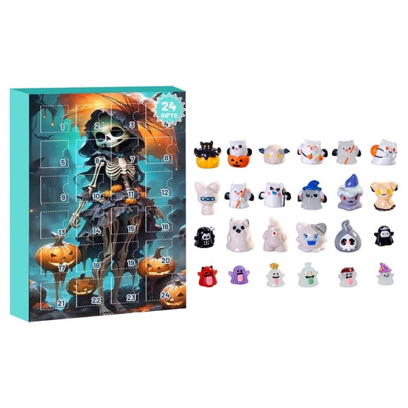 24Pcs Halloween Advent Calendar Mystery Box for Holiday Party Gifts 3D Airplane Decorative Box with Random Toy Figures and Art Accessories