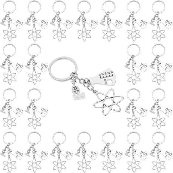 24Pcs Alloy Keychains with Iron Rings Flower Silver & Platinum 87mm Craft Supplies