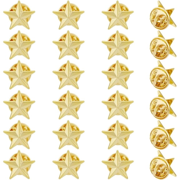 24Pcs Alloy Star Brooch Pins with Clutch Back Light Gold Pentagram Pins Brooches Set Tiny 15mm Creative Geometric Badge Tie Tack