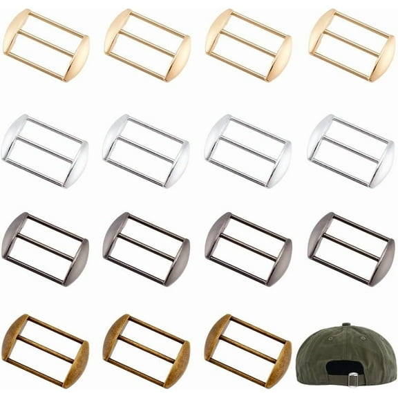 24Pcs Alloy Tri-Glide Slides Buckles 4 Colors Rectangle Cap Strap Adjuster Slider Tri-Glide Buttons Adjustable Buckle Fasteners Webbing Belts Buckle for DIY Hat Purse Bag Backpack Making