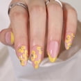 thumbnail image 1 of 24Pcs Almond Press on Nails Medium Fake Nails Yellow Flower False Nails with Rhinestone Design French tip Glue on Nails Reusable Acrylic Nails Press ons for Women Girls Manicure 0422-8 24 Fl Oz (Pack, 1 of 4