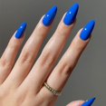 24Pcs Almond Press on Nails Medium Fake Nails Solid wiht Blue Full