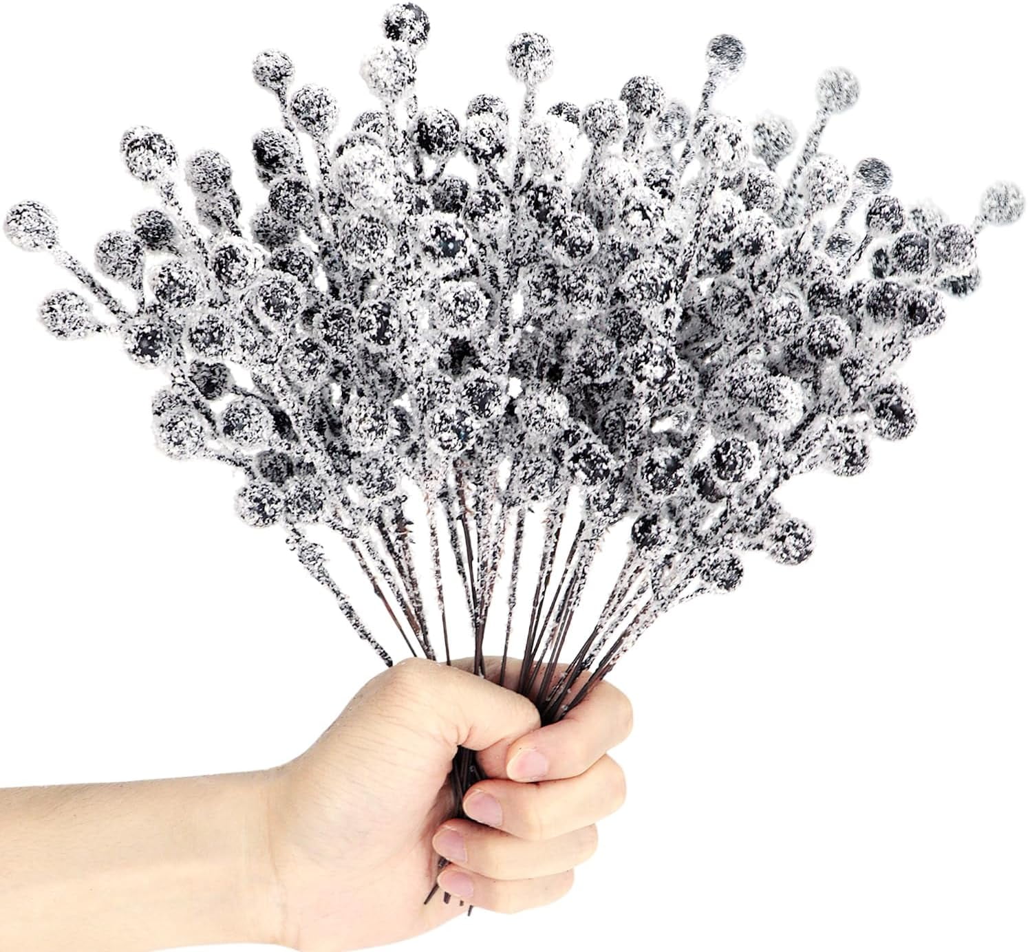 24Pcs Artificial Berry Picks Snow Sprays Christmas Frosted Holly Berry ...