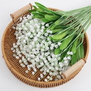 24Pcs Artificial Lily of The Valley Mini White Bell Flower Fake Plants Faux Plastic Flower for Home Office Dinner Table Decoration