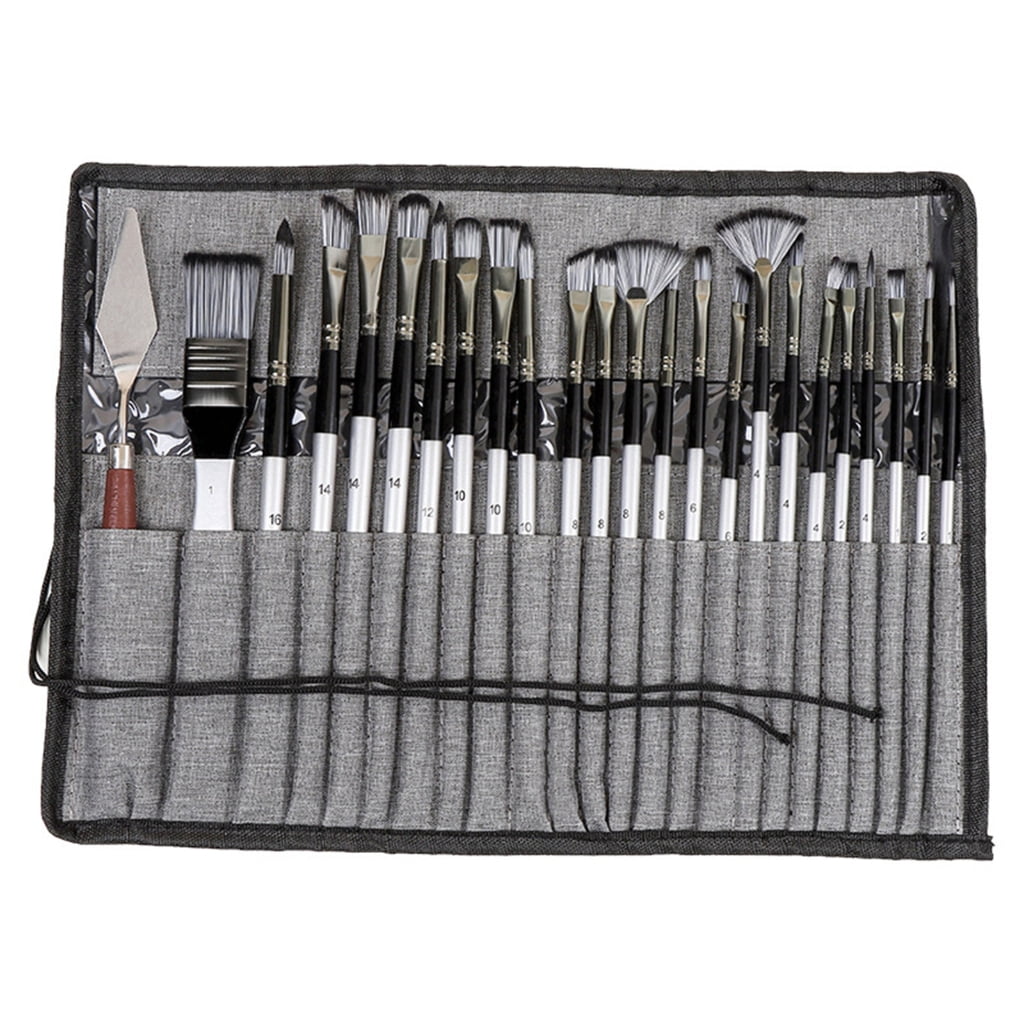 24Pcs Professional Paintbrush with Storage Case, Flat/Round/Fan/ Pointed Tip