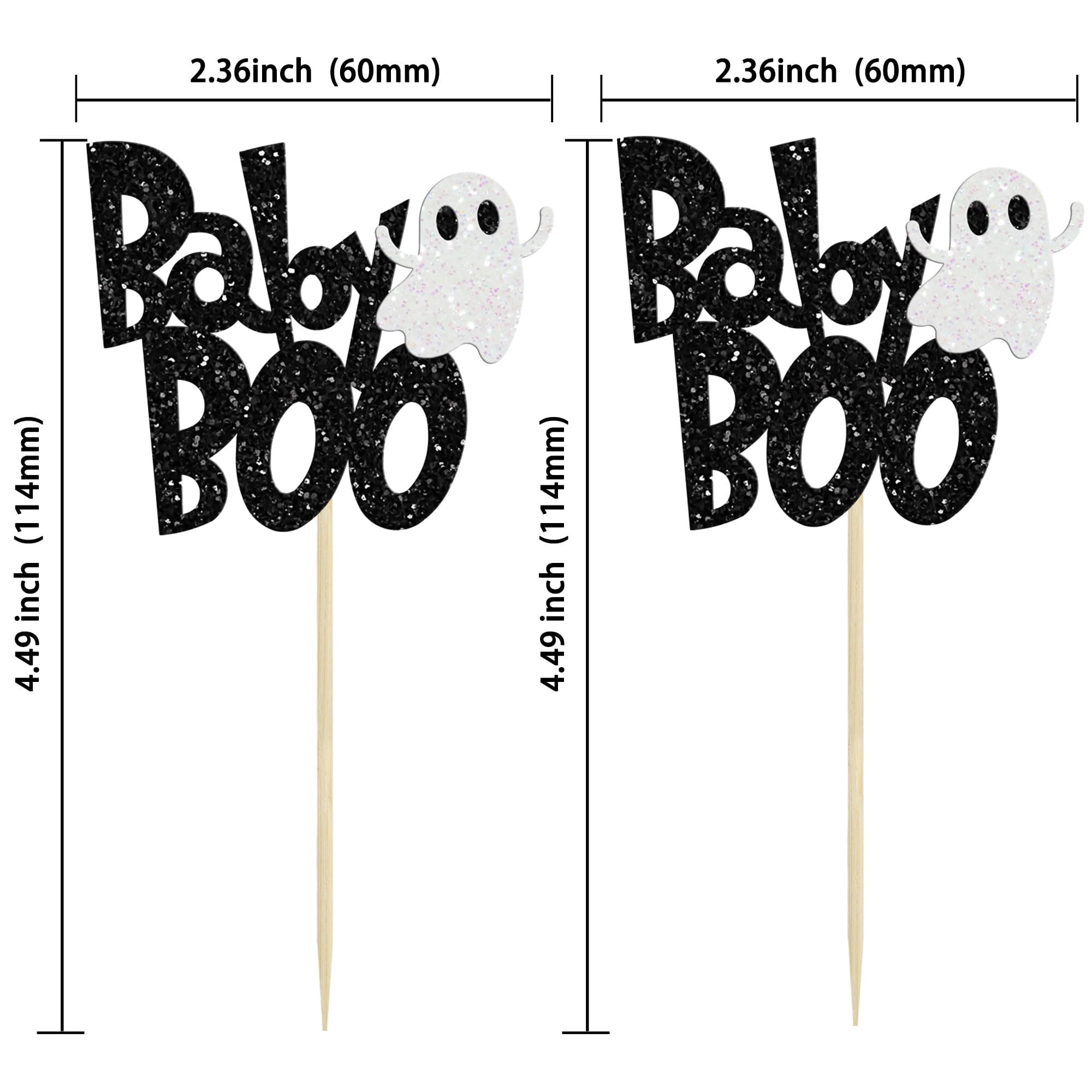 Picks Boo 24Pcs Baby Boo AJH3 Cupcake Toppers Black Glitter Spooky Little Boo ...