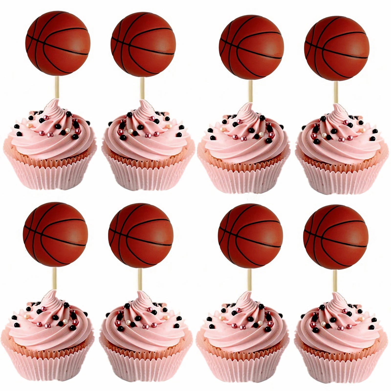 24Pcs Basketball Cupcake Cake Toppers Basketball Party Supplies Dessert Muffin Cake