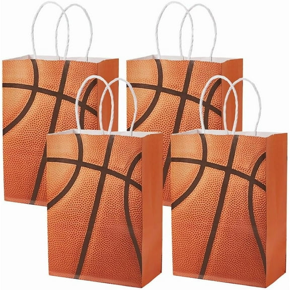 24Pcs Basketball Party Favor Bags Rectangle Basketball Paper Gift Bags with Handle for Basketball Theme Sports Day Sports Present Candy Goody Bags Birthday Decorations (6x8x3 Inch) DIY