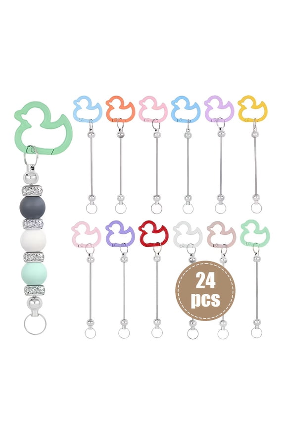 24Pcs Beadable Duck Keychains Bulk Set Aluminum Alloy DIY Craft Kit Twist-Off Bead Post for Key Ring Making Bag Purse Backpack Zipper Pull Travel Camping Gift for Adults