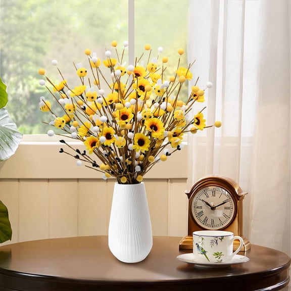 24Pcs Bee Floral Stems Decor, Artificial Spring Summer Bumble Bee Branch Picks with Sunflower & Berry, Farmhouse Rustic Yellow Flower Picks for Home Kitchen Table Vase Centerpiece