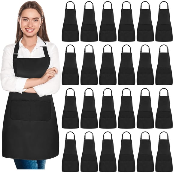 24Pcs Bib Apron with 2 Pockets,Adjustable Bib Aprons,Water Oil Resistant Aprons Bulk for Kitchen Cooking BBQ