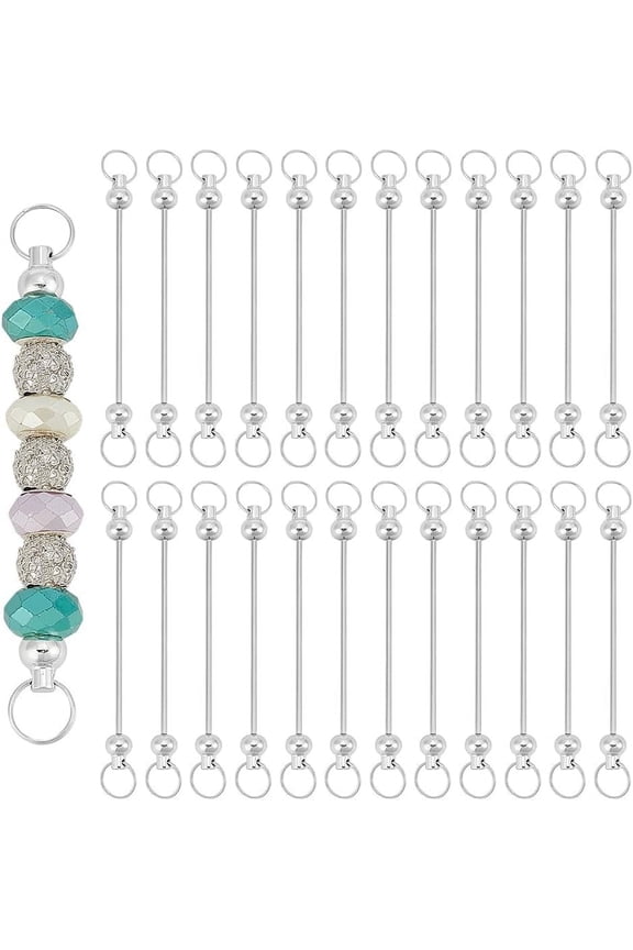 24Pcs Blank Beadable Keychain Bar Bulk Key Chain Making 10.1cm Metal Bead Keychain Bar Pendant Decorations Beaded Keychain for Pendant DIY Keychain Accessories for Jewelry Making