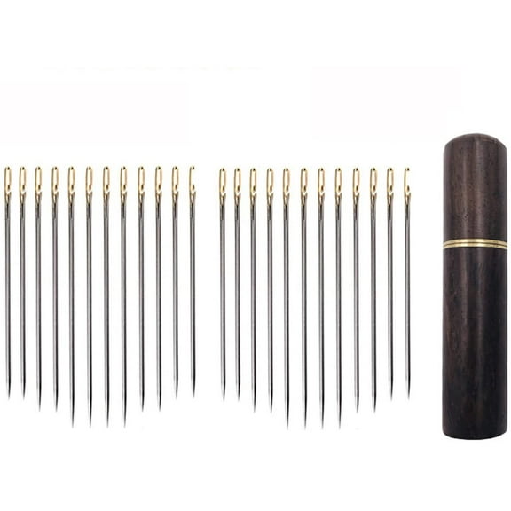 24Pcs Blind Needle Elderly Needle-Side Hole Hand Household Sewing,Hand Sewing Big Eye Needles Sharp Needle,for Stitching, Sewing, Embroidery (Dark Brown)