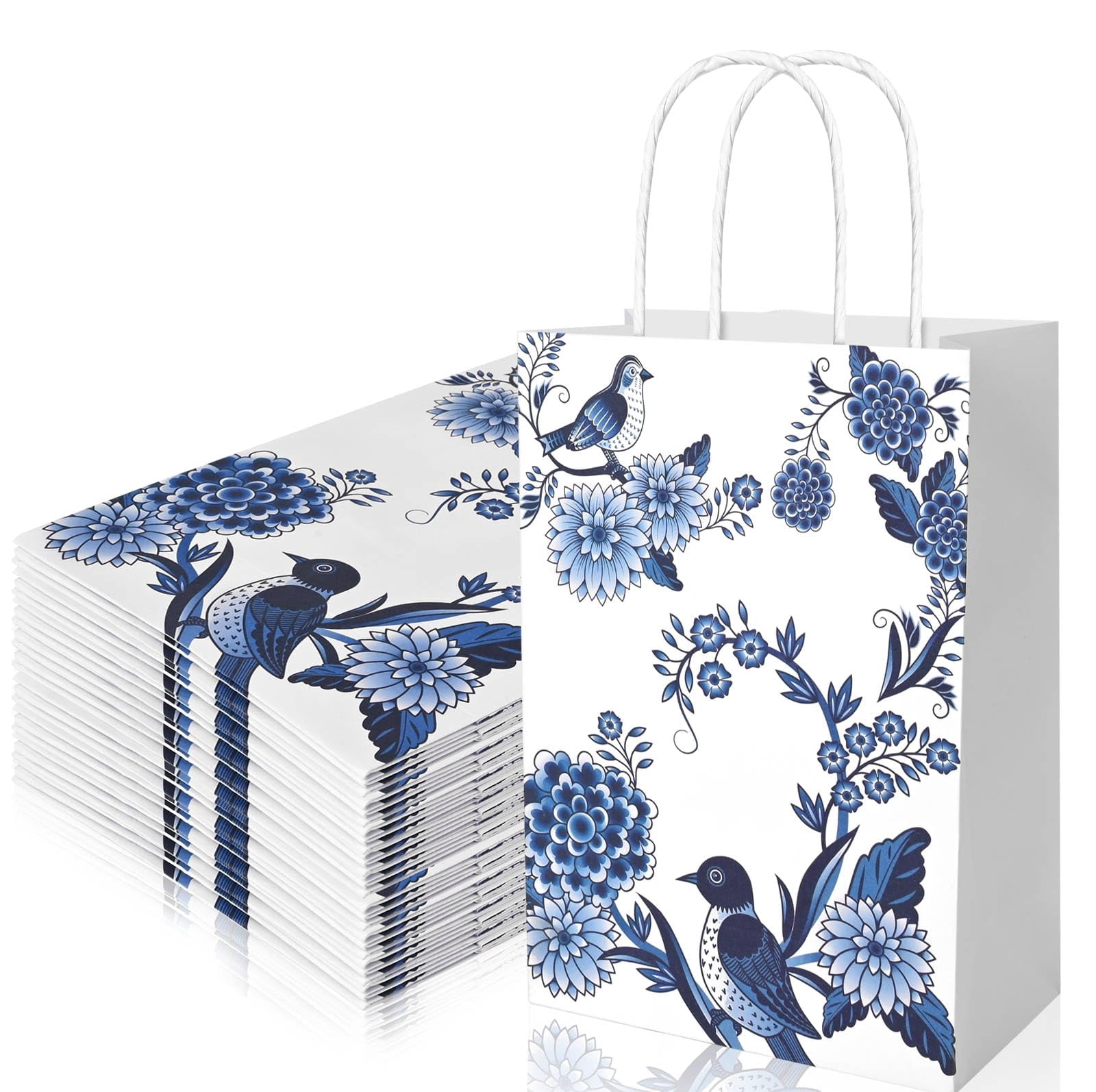 Floral Party Favor Gift Bags With Handles For Wedding, Baby Shower Birthday 24 Pack 