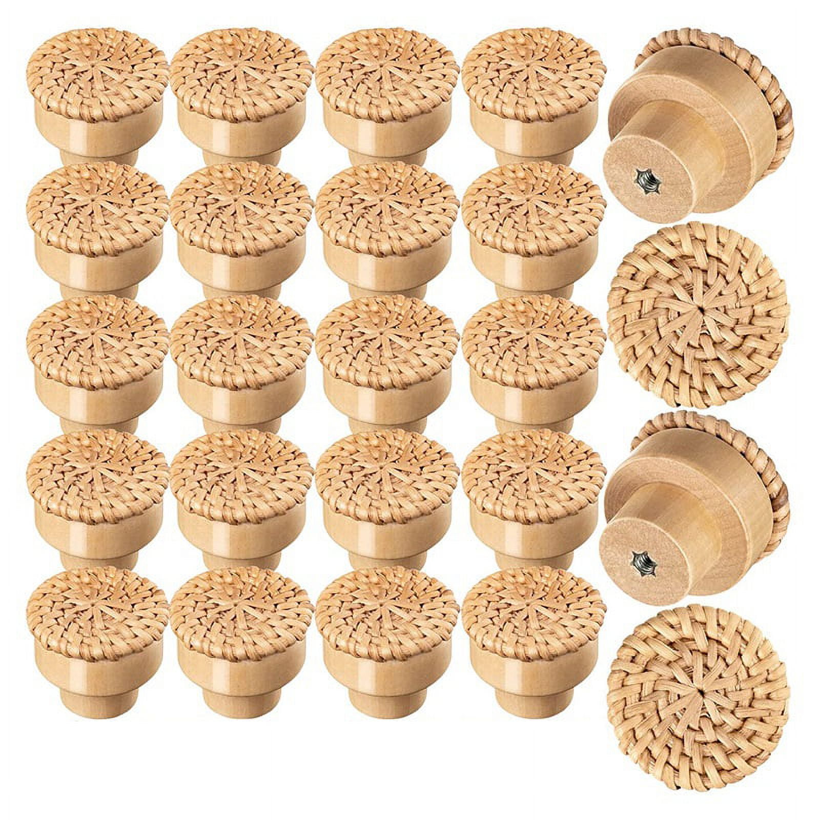24Pcs Boho Rattan Dresser Knobs Round Wooden Drawer Knobs