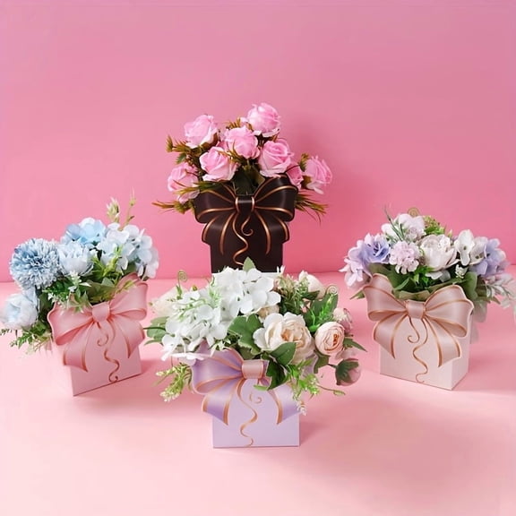 24Pcs Bow Flower Gift Boxes Set, Butterfly Bouquet Boxes for Gift Packaging, Elegant Floral Presentation Boxes for Wedding Birthday Party Decorations, Bouquet Wrapping and Display Basket Set