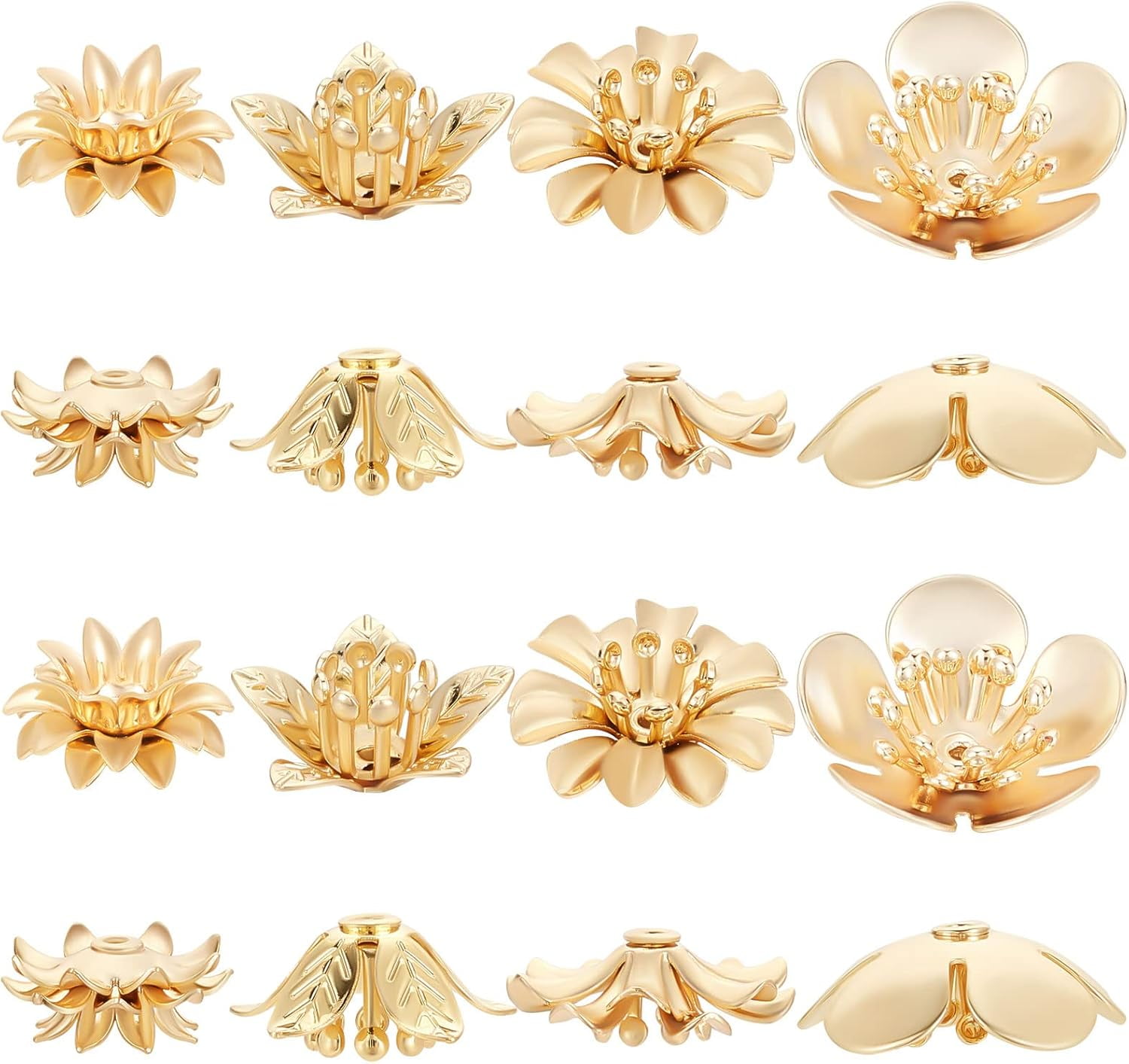 24Pcs/Box 4 Style Bead Caps 18K Gold Plated Brass Flower Beads Caps for Bracelet Necklace Earrings Jewelry Making Supplies 1 Box
