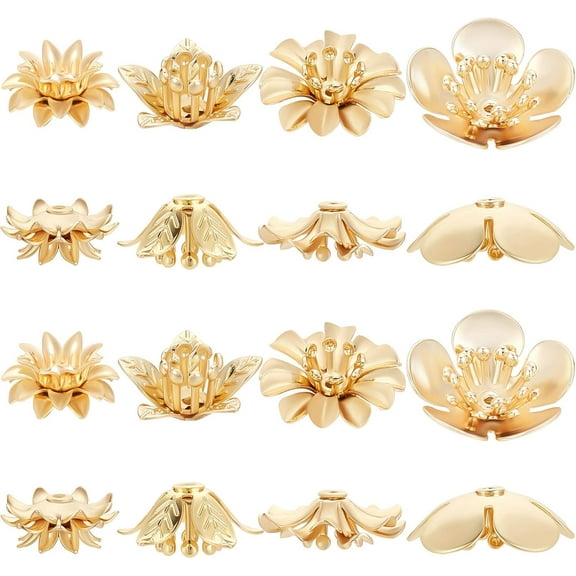 24Pcs/Box 4 Style Bead Caps 18K Gold Plated Brass Flower Beads Caps for Bracelet Necklace Earrings Jewelry Making Supplies 1 Box