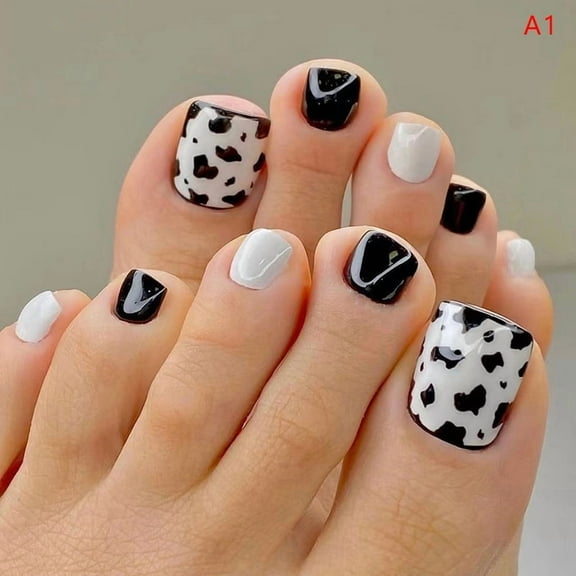 24Pcs/Box Fake Toenails French Line Glitter False Toe Nails Art Detachable Press On Toenails Acrylic Manicure Toe Tip