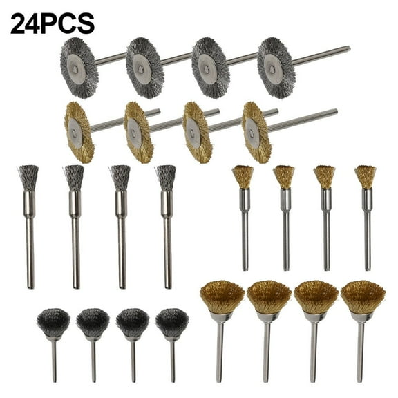 24Pcs Brass Brush Steel Wire Wheel Brushes Rotary Tool for Metal Rust Removal