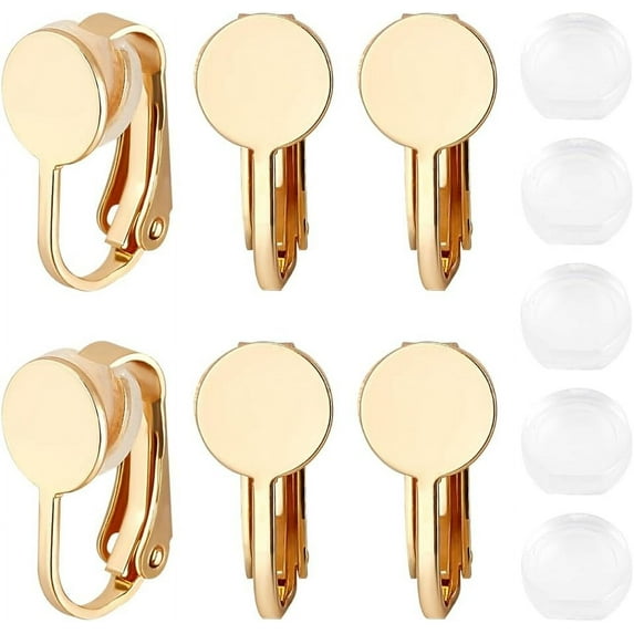 24Pcs Brass Clip-on Earring Findings 24Pcs Plastic Pads for Clip on Earrings Real 18K Gold Plated 7.5~16x7.5~9.4x3~8mm