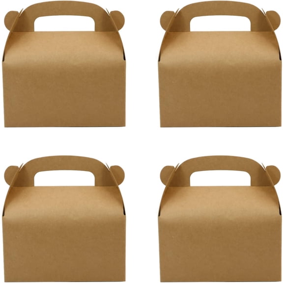 24Pcs Brown Party Favor Treat Boxes Goodie Paper Box with Handles | Candy Gable Gift Boxes Perfect for Birthday, Babyshower, and Any Fun Party