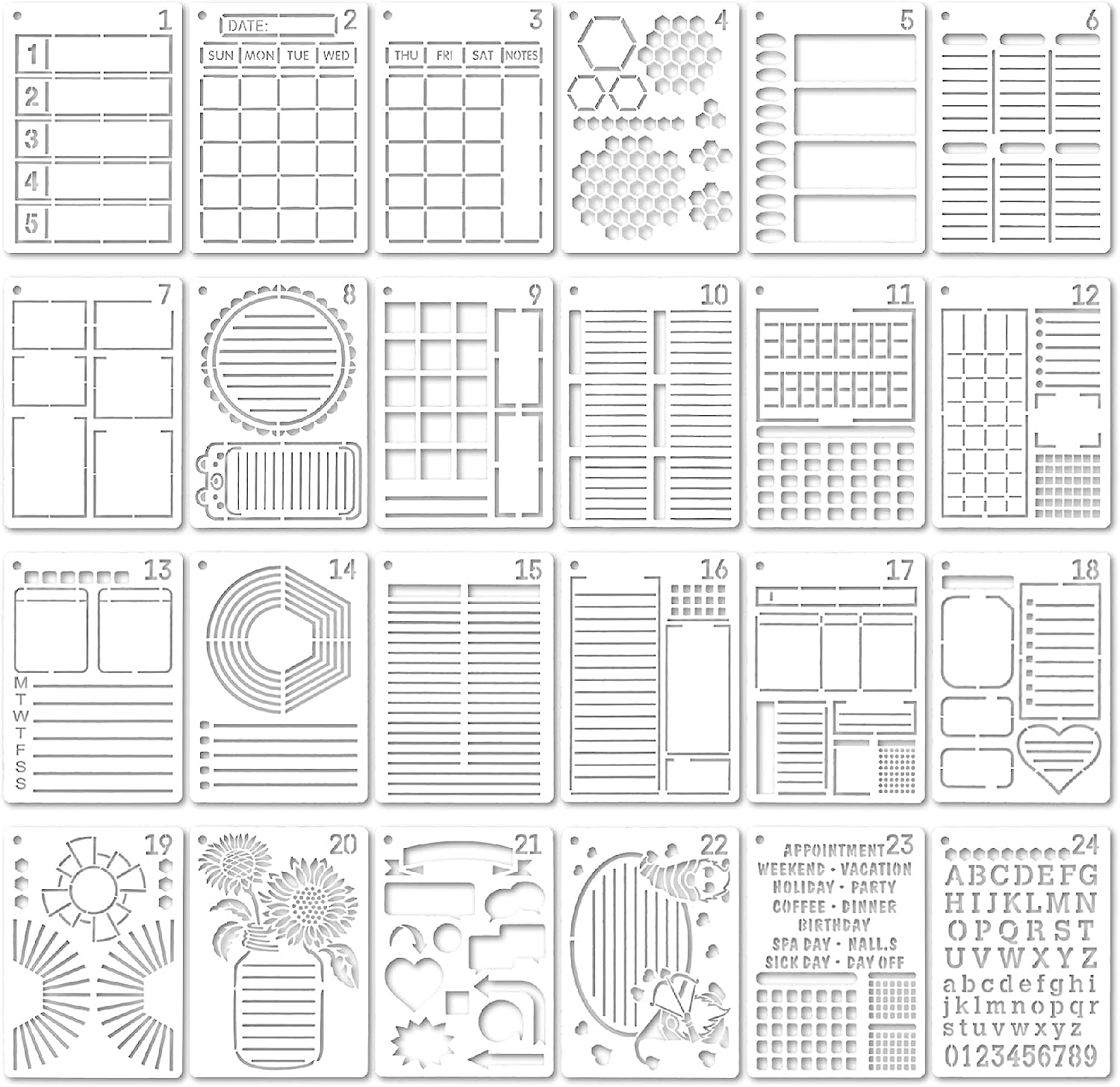 24Pcs Bullet Journal Stencils, Bullet Journal Supplies for Dotted Journals, Time Saving Bullet