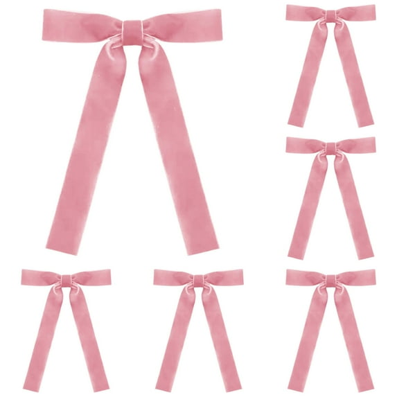 24Pcs Burgundy Velvet Bows 5x7in Pre-Tied Ribbon Bows with Twist Ties for Christmas Tree Ornaments Wreath Garland Valentines, Pink, Bows