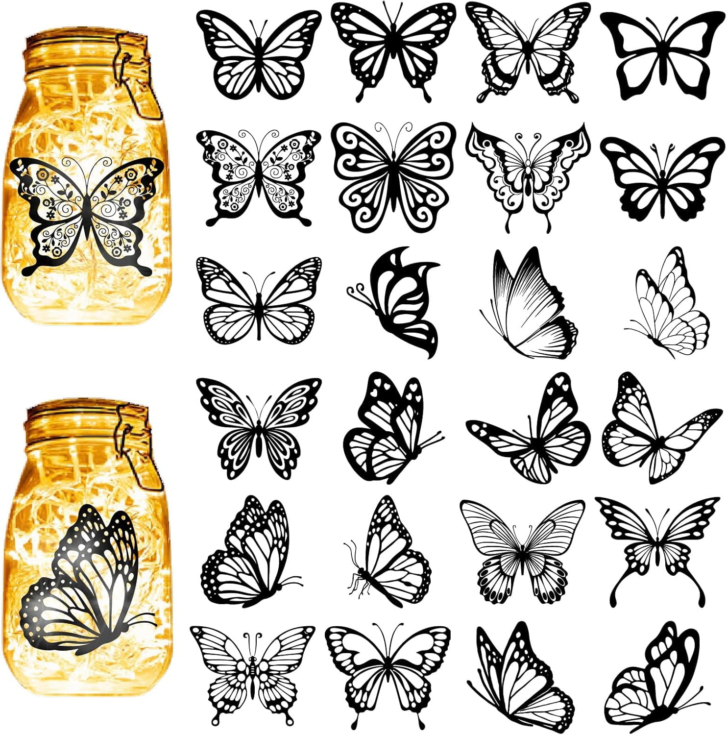 GLOBLELAND Cute Fairy & Butterfly Lantern Stickers - 25 Sheets Of PVC Silhouette Decals For Jars & Windows