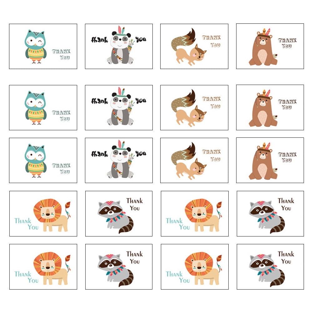 24Pcs Cartoon Animals Cards Thank You Cards with Envelopes and Stickers ...