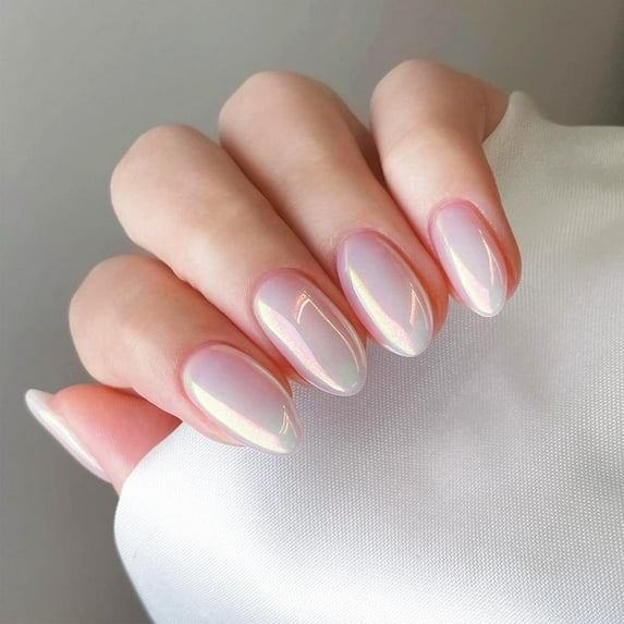 24Pcs Cat Eye Press on Nails with Marble Design, French Tips Manicure Art Acrylic Medium Almond Fake Nails Stick on Nails Glossy Purple Cat Eye Full Cover False Nails Gel Glue on Nails for Women Girls