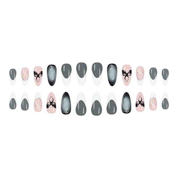 24Pcs Cats Eye Flame French Glossy Presses On Nails Shape Gothic Gold Design Multiple Sizes