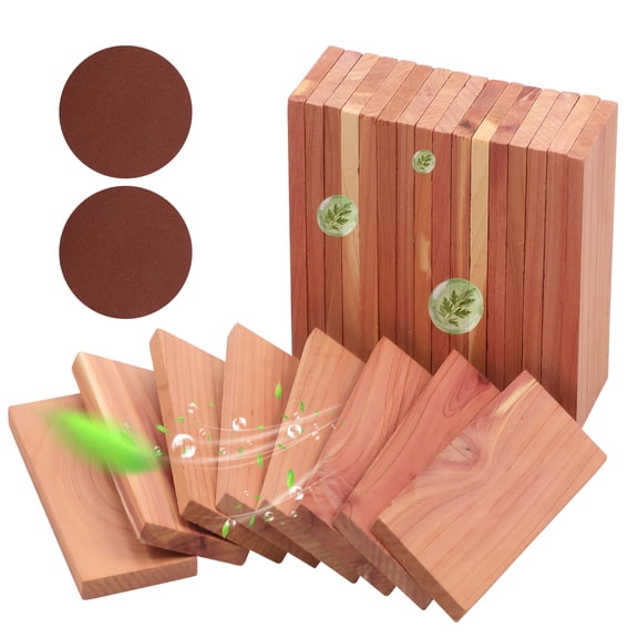 24Pcs Cedar Wood Block for Clothes Storage Aromatic Scent Red Cedar Plank Chip with 2 Sandpaper for Closet Drawer Shoe Cabinet